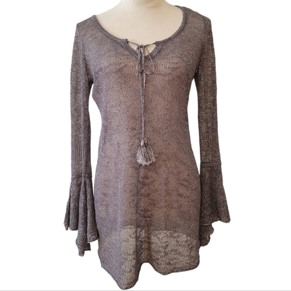 WHBM Sheer Silver Metallic Mesh Top Size Small - Picture 2 of 6